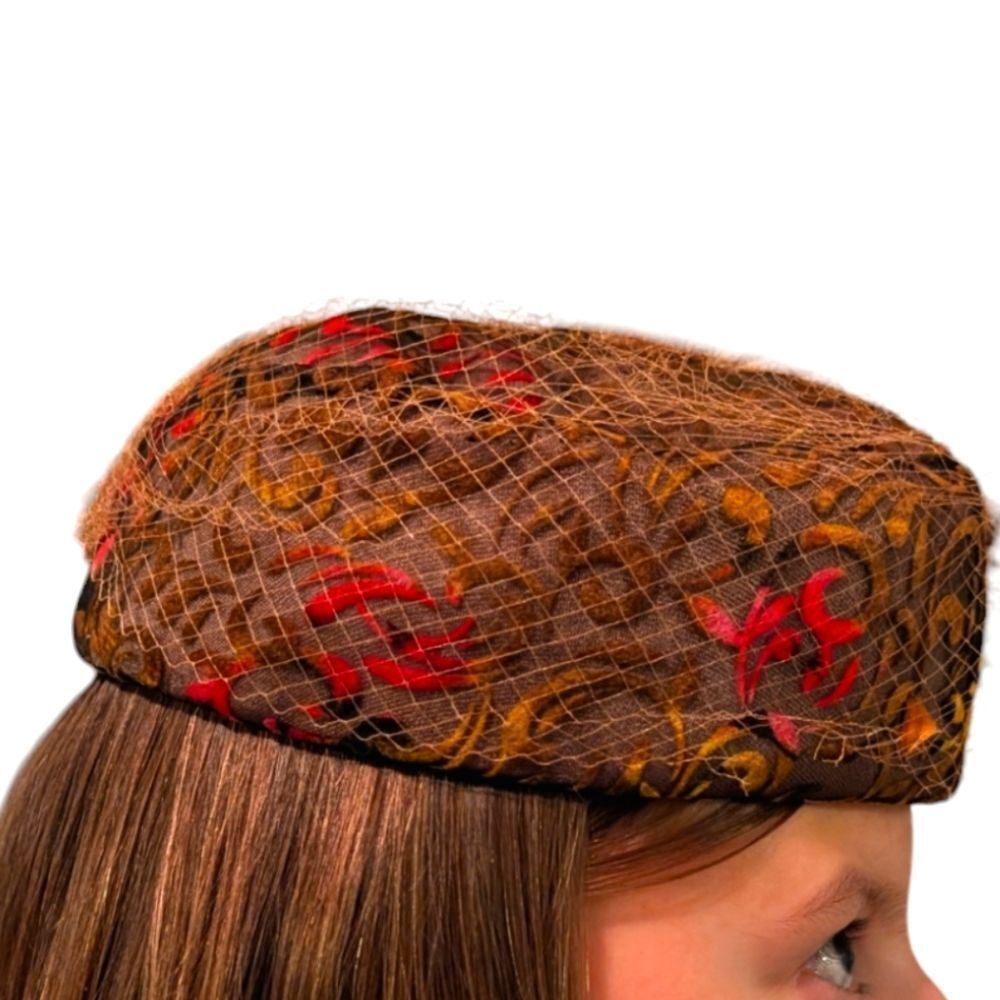 Women's 50s antique Royce exclusive pillbox brown velvet hat